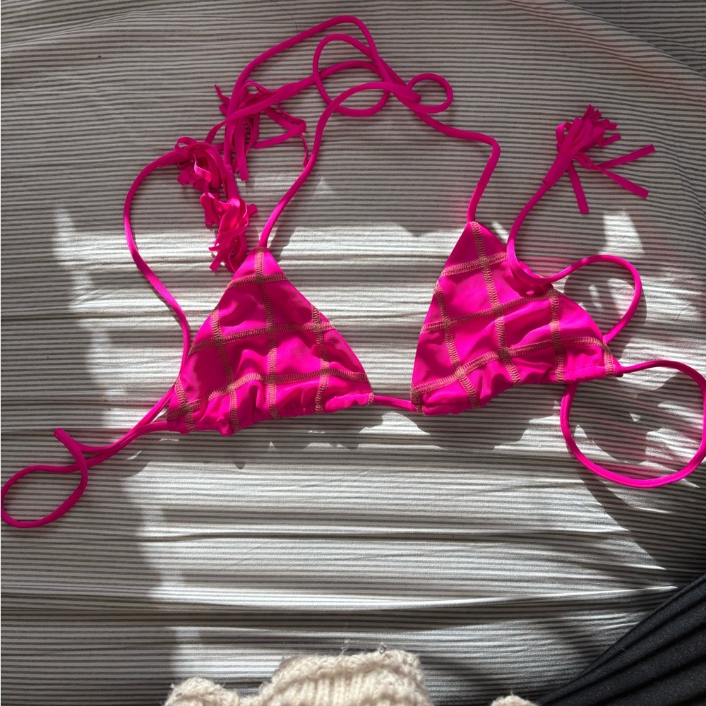 Acacia swim neon pink plaid top -size small